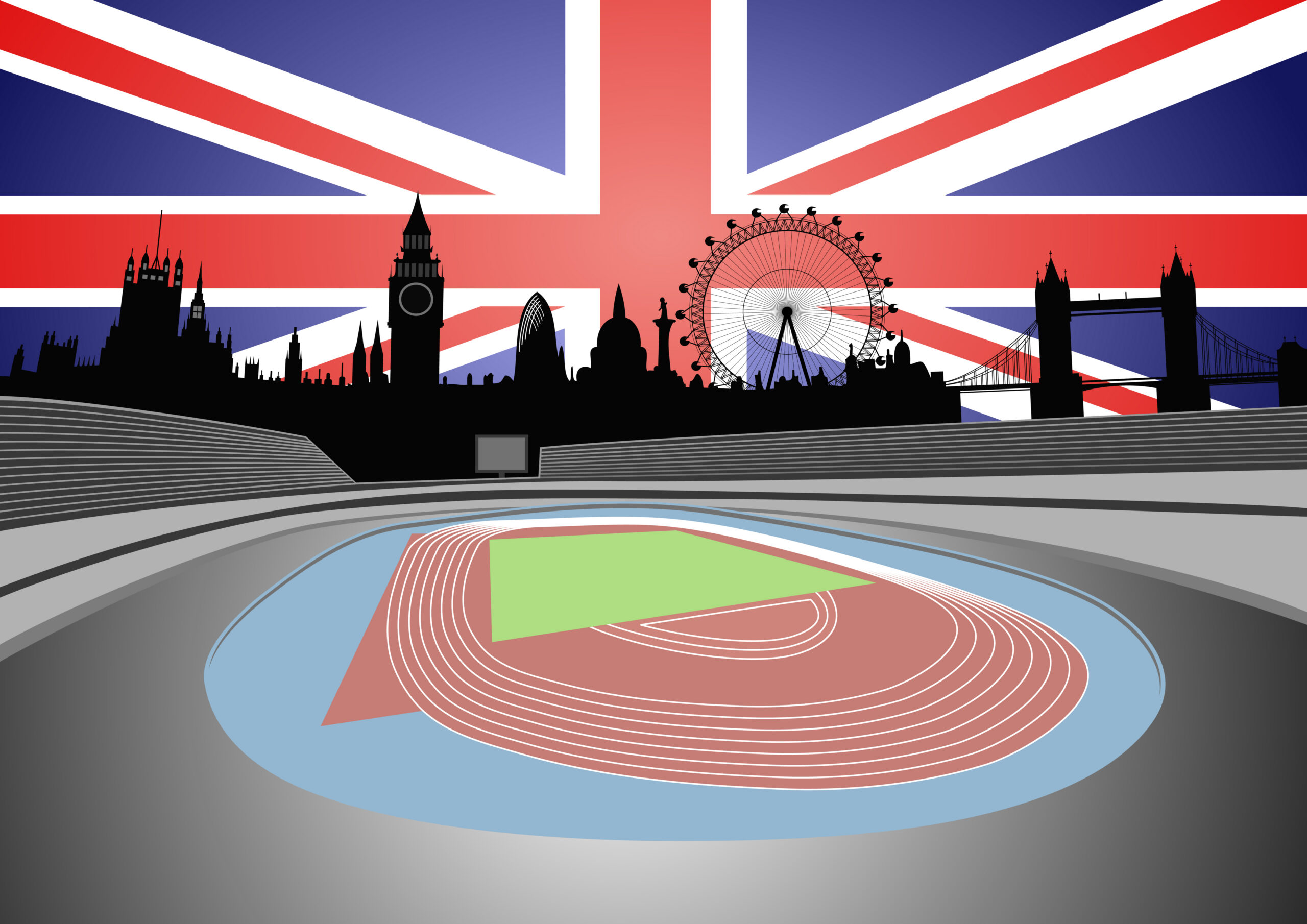 British flag behind London skyline